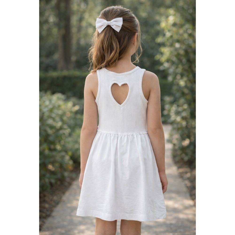 ZARA Kids White Ribbed Dress‎ Heart Back Cutout Cotton Size 11–12